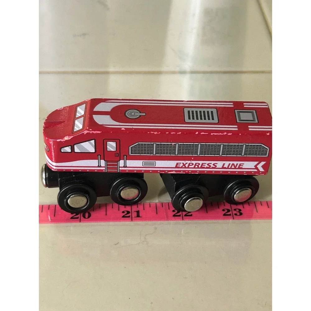 All Aboard Red Express Line Wooden Magnetic Locomotive Train Car Toy